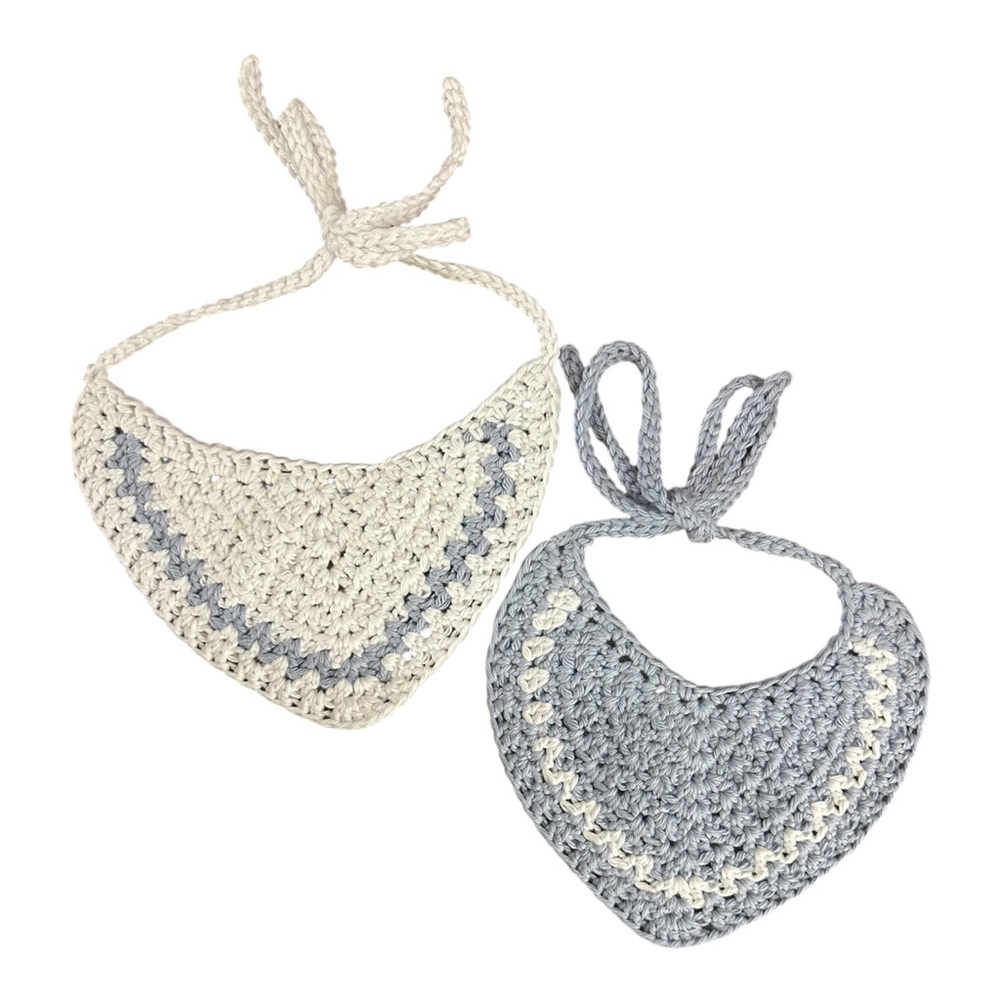 Handmade Crochet Baby Bibs - Cream & Gray Duo